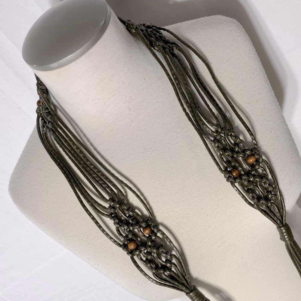 Vintage Boho Faux Leather Macrame Tie Up Belt Boho Festival 90s Retro